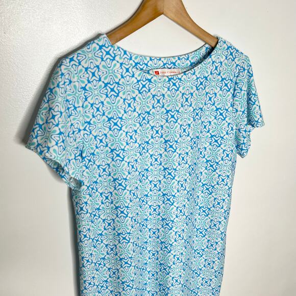 Jude Connally Womens Short Sleeve Sundress Medium Blue Geometric Print Stretch - Picture 3 of 7